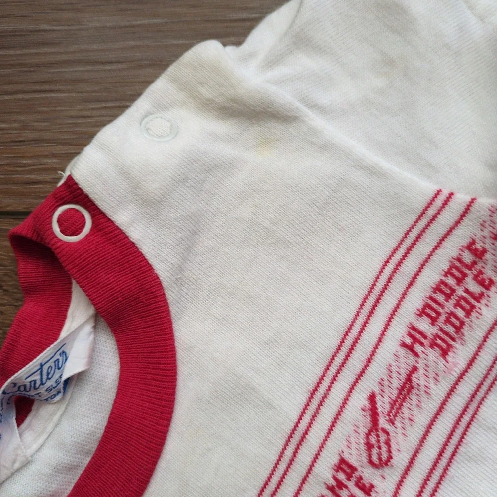 NOS Vtg 60s Red Overalls Romper + Carter's Nursery Rhyme Cat Shirt Infant Shorts